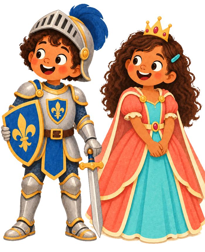 Leo en chevalier et Mia en princesse